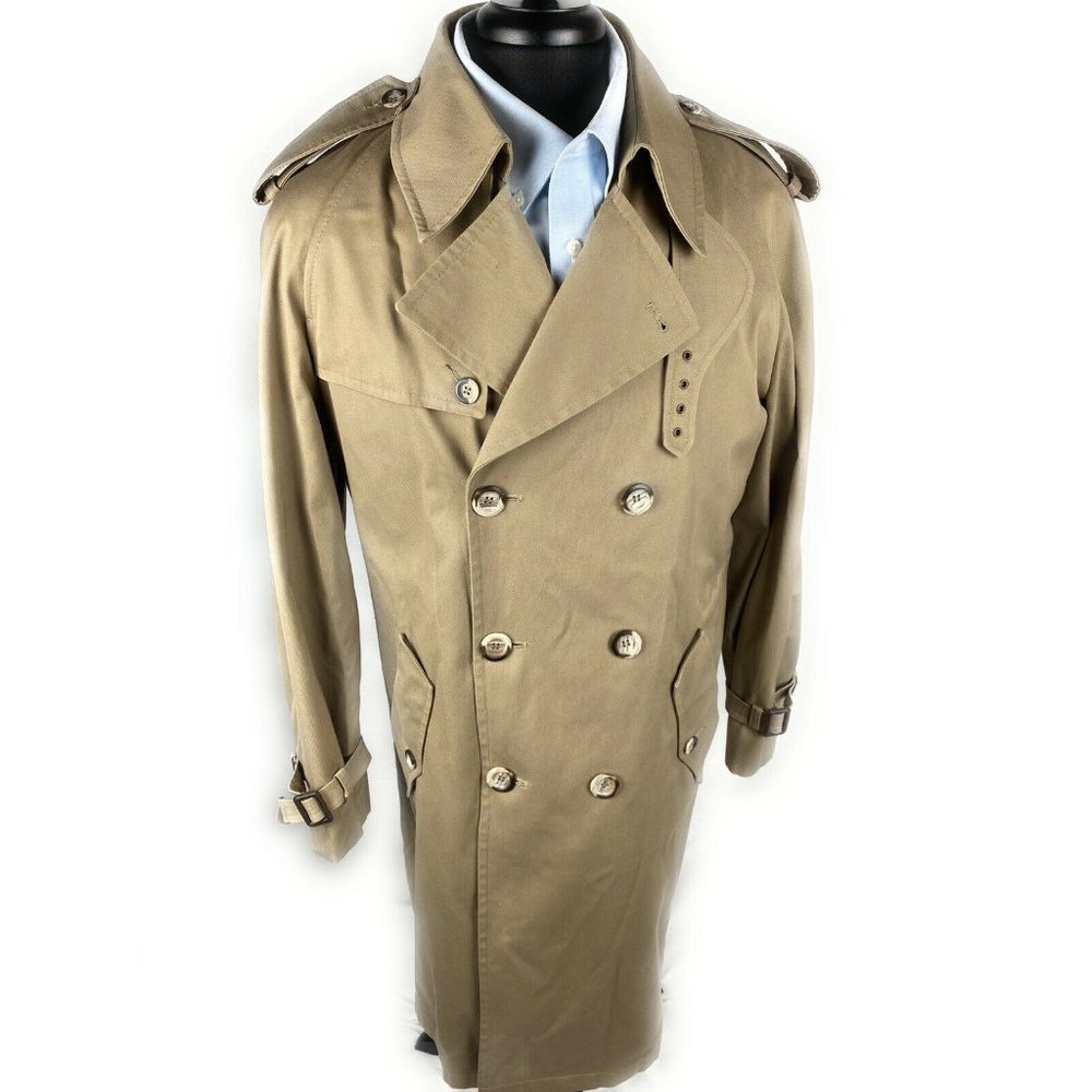 Vtg Classic BOTANY 500 Mens Trench Coat Beige Removable Faux Lining Size 44L